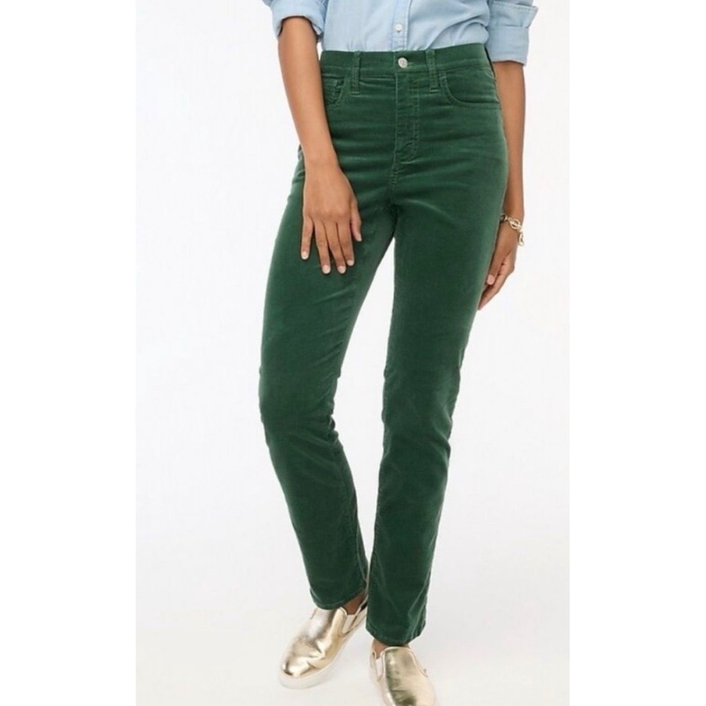 J.Crew Womens High Rise Straight Corduroy Pants Forest Green Size 24 NWT